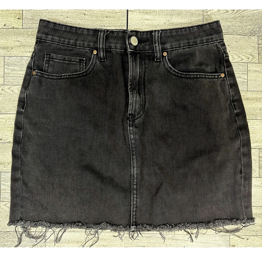 Pacsun womens black Denim Jean MINI skirt Pieced distressed Raw Hem Sz 26